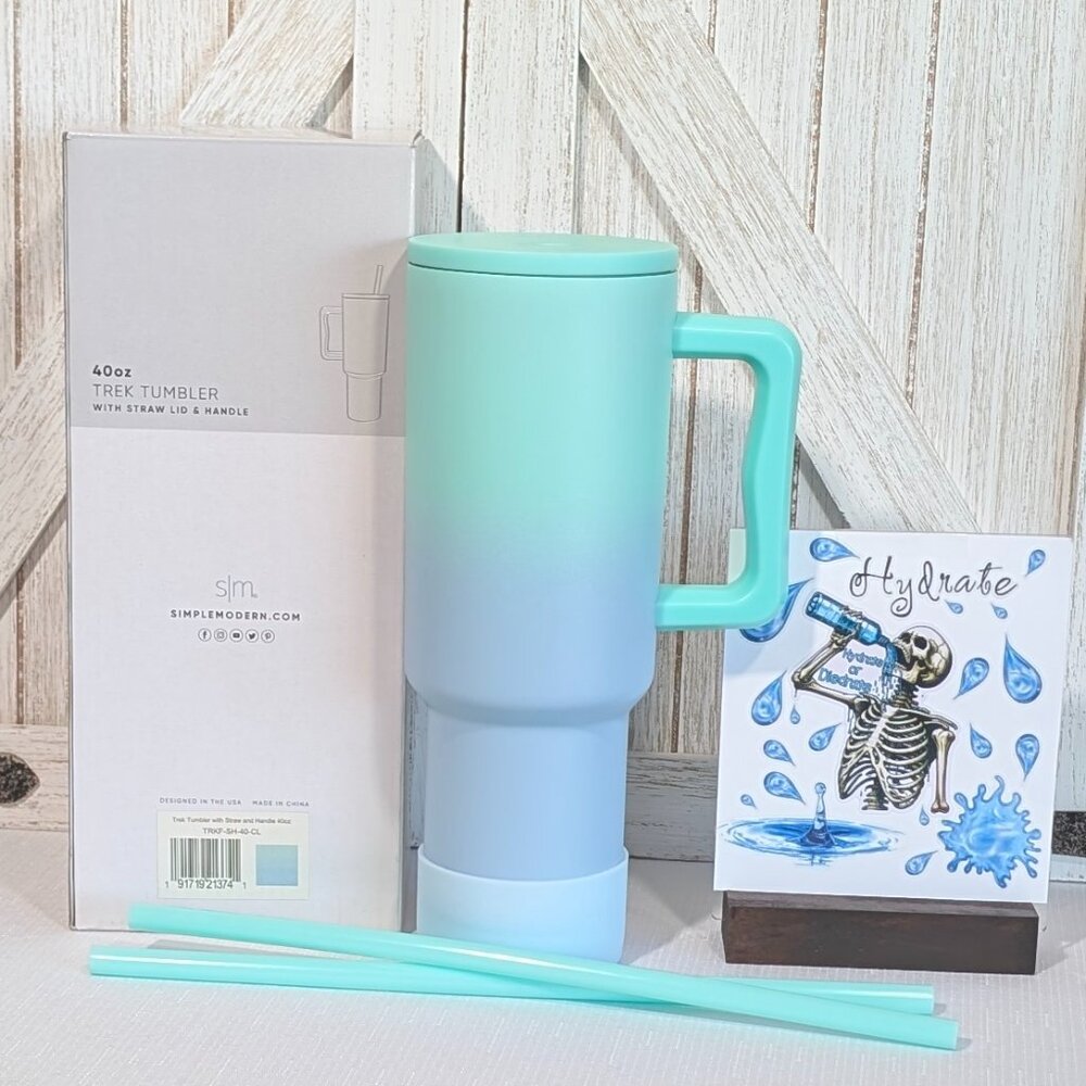 Simple Modern Cool Mint Ombre 40 oz Trek Tumbler with Handle NIB